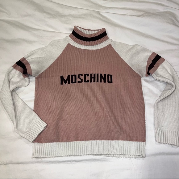 Moschino Sweaters - Moschino pink/white turtleneck wool sweater